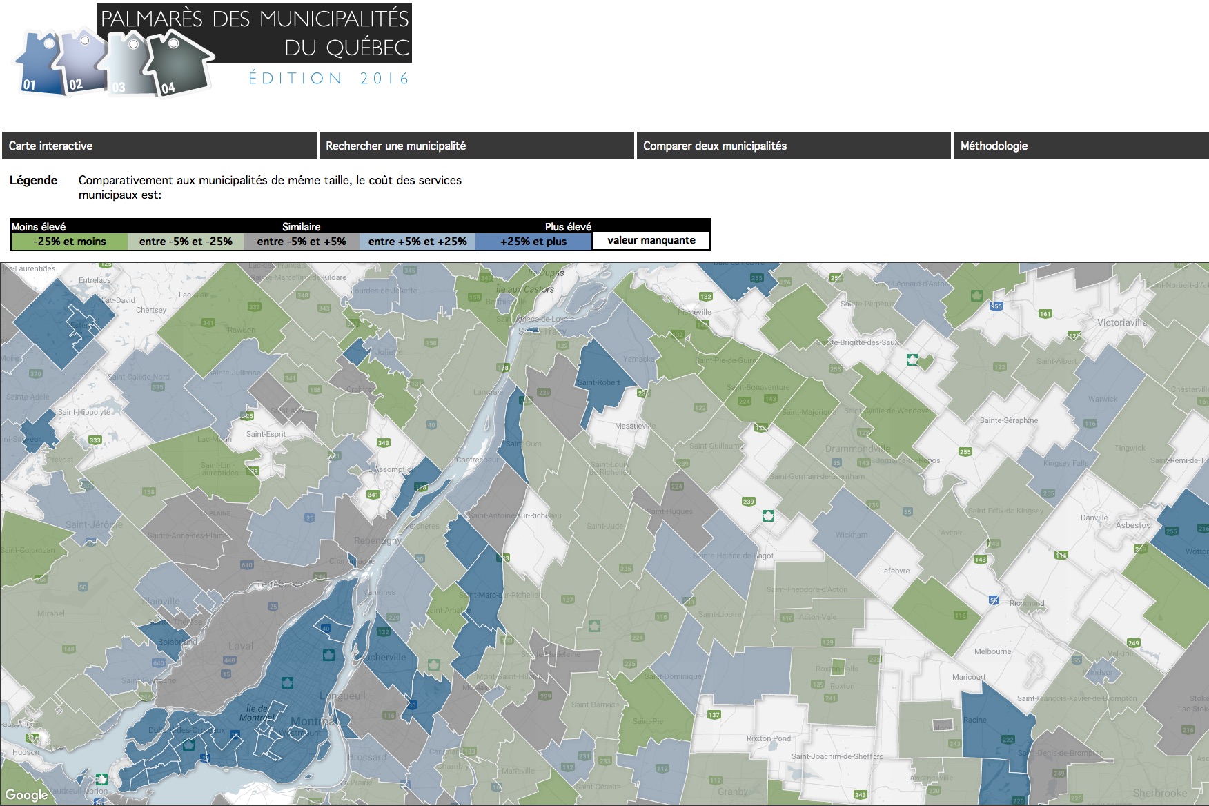  Le Palmarès des municipalités La Presse-HEC 2016 permet de comparer le coût des services municipaux par rapport à la moyenne provinciale et comparativement à des villes de même taille.