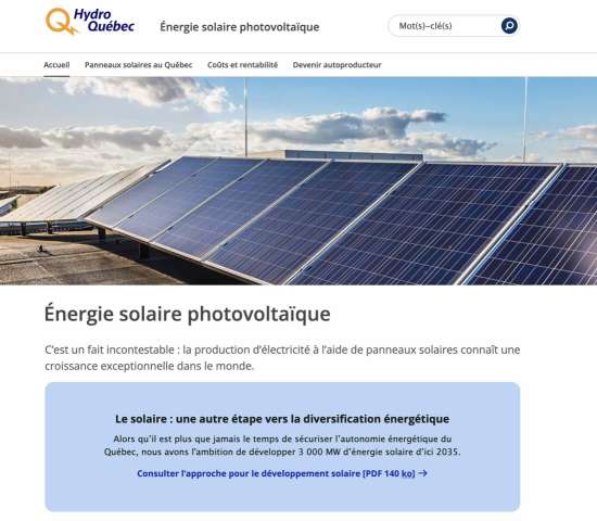 Hydro subventionnera l'&eacute;nergie solaire &agrave; partir du 1er avril (r&eacute;serv&eacute;)